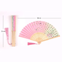 Chinese Ladies' Bamboo Fan 21 x 38 cm Pink-Yellow Fan with Tree Flowers Oriental Decoration Summer Accessory Dance 2