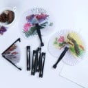Chinesischer Faltfächer aus Papier mit Druck von Vögeln und Blumen Rundfächer zur Erfrischung bei Hitze Zufälliges Motiv Maße 22 x 12,5 cm 6