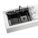 Chiuvetă de bucătărie din inox MF-6845 cu efect de cascadă și duză retractabilă 3 tipuri de pulverizare a apei 680 x 450 mm cu spălător de pahare negru 1