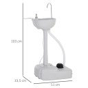 Chiuvetă portabilă pentru exterior cu pedală de apă 17 l rezervor de apă 103 x 33,5 x 51 cm HDPE albă pentru camping, grădină, călătorii și cabană 2