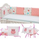 Chránič do dětské postýlky Antikolizní mantinel s motivem sovičky Sada 6 ks 30 x 30 cm Bavlna Růžová a bílá Do postýlky pro miminka 2