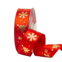 Christmas Ribbon 2.5 cm x 5 m Red Polyester Ribbon with Print for Gift Wrapping, Decoration, Cakes, Bouquets, Christmas Decor and DIY Crafting 1