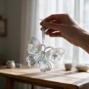 Christmas Tree Decoration Butterfly with Ribbed Wings Body with Cut Stones Transparent with Pearlescent Shine with Ribbon for Christmas 2