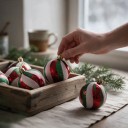 Christmas Tree Decorations Round Baubles Set of 6 Diameter 6 cm Decorated with Christmas Pattern with String Decoration for Christmas 15