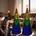 Christmas Tree LED Waterfall Lighting 2.4 m 256 LED RGB Music Synchronisation Application and Remote Control USB With Star for the Top 6