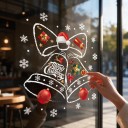 Christmas Window Stickers Reusable Bells with Bow and the Inscription Merry Christmas 48 x 53 cm White and Red Shop Decoration 1