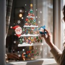 Christmas Window Stickers Reusable Colourful Tree with Ornaments, Santa and Snowman Merry Christmas Sign Display Decoration 3