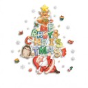 Christmas Window Stickers Reusable Merry Christmas Sign in the Shape of a Christmas Tree with Santa, a Fox and a Hedgehog Colourful Glass Decoration 6