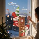 Christmas Window Stickers Reusable Santa and Snowman by the Chimney Merry Christmas and Welcome Red Door Decoration 4
