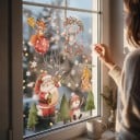 Christmas Window Stickers Reusable Santa with Animals and Snowman Rabbits Fox and Mouse White Snowflakes For Glass and Shop Window 3