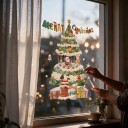 Christmas Window Stickers Reusable Snowy Christmas Tree with Carousel Santa and Snowman Green Display Decoration 2