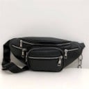 Čierna dámska ľadvinka z PU kože s niekoľkými vreckami na zips Popruh s ozdobným strieborným reťazom a sponou Strieborné zipsy cca 34 x 14 x 5 cm 1