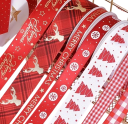 Cinta navideña 1 cm x 5 m Cinta de poliéster con estampado para envoltura de regalos, decoraciones, pasteles, ramos, adornos navideños, manualidades y proyectos de bricolaje 2