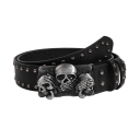 Cinto de couro preto com tachas metálicas 105 x 3,8 cm Fivela com motivo de caveiras Acessório estiloso Moda rock Estilo gótico Cinto punk unisex 1