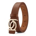 Cinto de moda feminino 105 x 2,3 cm em pele PU Cinto elegante com fivela dourada Acessório estiloso para vestidos e calças Moda feminina moderna 3