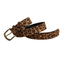 Cinto de moda feminino 105 x 3,7 cm com fivela metálica em pele PU padrão de leopardo Acessório estiloso para vestidos, jeans e casacos Design 4