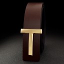 Cinto de pele para homem em pele genuína de 3,7 cm com fivela metálica dourada Estilo clássico elegante Acessório de moda para fato 3