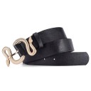 Cinto feminino preto 105 x 3,3 cm em pele PU com fivela dourada em forma de cobra Cinto de moda elegante para vestidos e calças Estilo de cobra 4