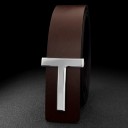 Cinto masculino de pele verdadeira de 3,7 cm de largura Cinto de pele elegante com fivela metálica Acessório clássico Acabamento de qualidade 3