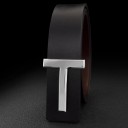 Cinto masculino de pele verdadeira de 3,7 cm de largura Cinto de pele elegante com fivela metálica Acessório clássico Acabamento de qualidade 2