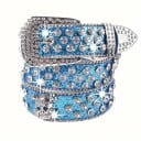 Cintura da donna rock con teschio e pietre preziose in PU 110 cm Cintura stilosa con teschio in metallo Pietre brillanti Accessorio di moda 3