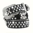 Cintura da donna rock con teschio e pietre preziose in PU 110 cm Cintura stilosa con teschio in metallo Pietre brillanti Accessorio di moda 1