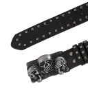Cintura in pelle nera con borchie metalliche 105 x 3,8 cm Fibbia con motivo teschi Accessorio stiloso Moda rock Gotico Punk cintura unisex 3