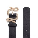 Cintura nera da donna 105 x 3,3 cm in PU pelle con fibbia dorata a forma di serpente Cintura elegante e alla moda per abiti e pantaloni Motivo 2