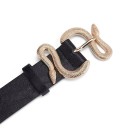 Cintura nera da donna 105 x 3,3 cm in PU pelle con fibbia dorata a forma di serpente Cintura elegante e alla moda per abiti e pantaloni Motivo 3