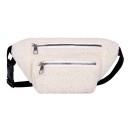 Cinturón de felpa para mujer 28 x 15 x 4 cm Superficie suave y rizada Dos bolsillos con cremallera Corredores plateados Correa con hebilla 1