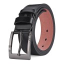 Cinturón de hombre negro de piel auténtica de 3,8 cm. Elegante cinturón de piel para pantalón con hebilla clásica de metal. Accesorio elegante para uso diario y formal. 6