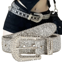 Cinturón de mujer con pedrería en piel sintética 104 x 2,3 cm Elegante cinturón con pedrería Elegante complemento de moda para pantalones, vestidos, túnicas y faldas. 1