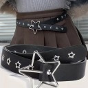 Cinturón de piel negra remachada 103 x 2,8 cm con hebilla metálica en forma de estrella Elegante accesorio rockero Cinturón de moda con detalles metálicos 5