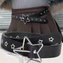 Cinturón de piel negra remachada 103 x 2,8 cm con hebilla metálica en forma de estrella Elegante accesorio rockero Cinturón de moda con detalles 5
