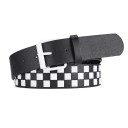 Cinturón de piel sintética negra 107 x 3,8 cm Remaches de colores con diseño de tablero de ajedrez Elegante cinturón unisex rockero con hebilla de metal Ideal para jeans 5