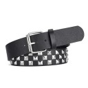Cinturón de piel sintética negra 107 x 3,8 cm Remaches de colores con diseño de tablero de ajedrez Elegante cinturón unisex rockero con hebilla de metal Ideal para jeans 8
