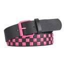 Cinturón de piel sintética negra 107 x 3,8 cm Remaches de colores con diseño de tablero de ajedrez Elegante cinturón unisex rockero 3