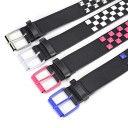 Cinturón de piel sintética negra 107 x 3,8 cm Remaches de colores con diseño de tablero de ajedrez Elegante cinturón unisex rockero 6