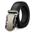 Cinturón de piel sintética negro para hombre, 120 x 3,5 cm, elegante, con hebilla automática de metal, ajustable, para traje, pantalones 2