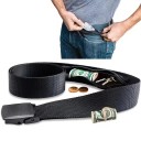 Cinturón de viaje de seguridad de 120 cm con bolsillo con cremallera invisible Cinturón ajustable con hebilla de plástico para efectivo, llaves y monedas 1