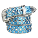 Cinturón punk para mujer 110 x 3,3 cm de piel sintética. Elegante cinturón con tachuelas y brillantes. Accesorio rockero de moda para pantalones y vestidos. 2