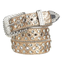Cinturón punk para mujer 110 x 3,3 cm de piel sintética. Elegante cinturón con tachuelas y brillantes. Accesorio rockero de moda para pantalones y vestidos. 4
