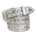 Cinturón punk para mujer 110 x 3,3 cm de piel sintética. Elegante cinturón con tachuelas y brillantes. Accesorio rockero de moda para pantalones y vestidos. 5
