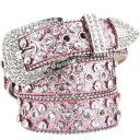 Cinturón punk para mujer 110 x 3,3 cm de piel sintética. Elegante cinturón con tachuelas y brillantes. Accesorio rockero de moda para pantalones y vestidos. 3