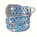 Cinturón rockero para mujer con calavera y gemas de piel sintética de 110 cm. Elegante cinturón con calavera de metal y piedras brillantes. Accesorio de moda estilo punk gótico. 3