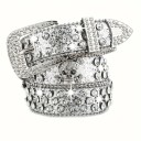Cinturón rockero para mujer con calavera y gemas de piel sintética de 110 cm. Elegante cinturón con calavera de metal y piedras brillantes. Accesorio de moda estilo punk gótico. 6
