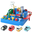 Circuit de course 22 x 22 x 16 cm Circuit mécanique interactif pour voitures pour enfants Jouet d’aventure comprenant 4 mini voitures aléatoires 5