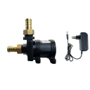 Cirkulační čerpadlo 12 V s DC konektorem a adaptérem 220 V Hadicové trny 14 mm Průtok 700 l/h Výtlak 5 m Příkon 14 W Krytí IP68 Černé 1