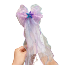 Clema de păr pentru fetițe Fundă strălucitoare cu panglici lungi Stea O decorare a părului de prințesă Accesoriu festiv pastelat 1