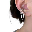 Clip d'oreille en argent à la mode en forme de nœud 2.1 x 2.2 cm Style Ballet Y2K Boucles d'oreilles tendance pour filles Bijoux en métal, accessoires de fête 6
